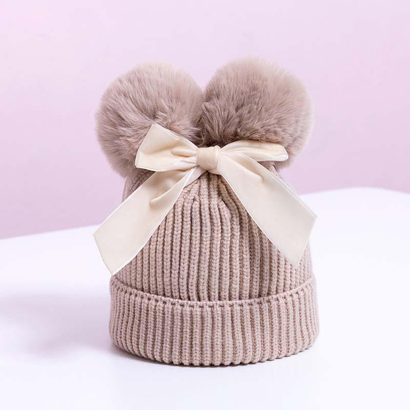 Luxury Modern Elegant New Girls Double Pompom Knitted Hat Warm Thicker Beanie Cap for Baby Girls In Winter elegant New Year Design