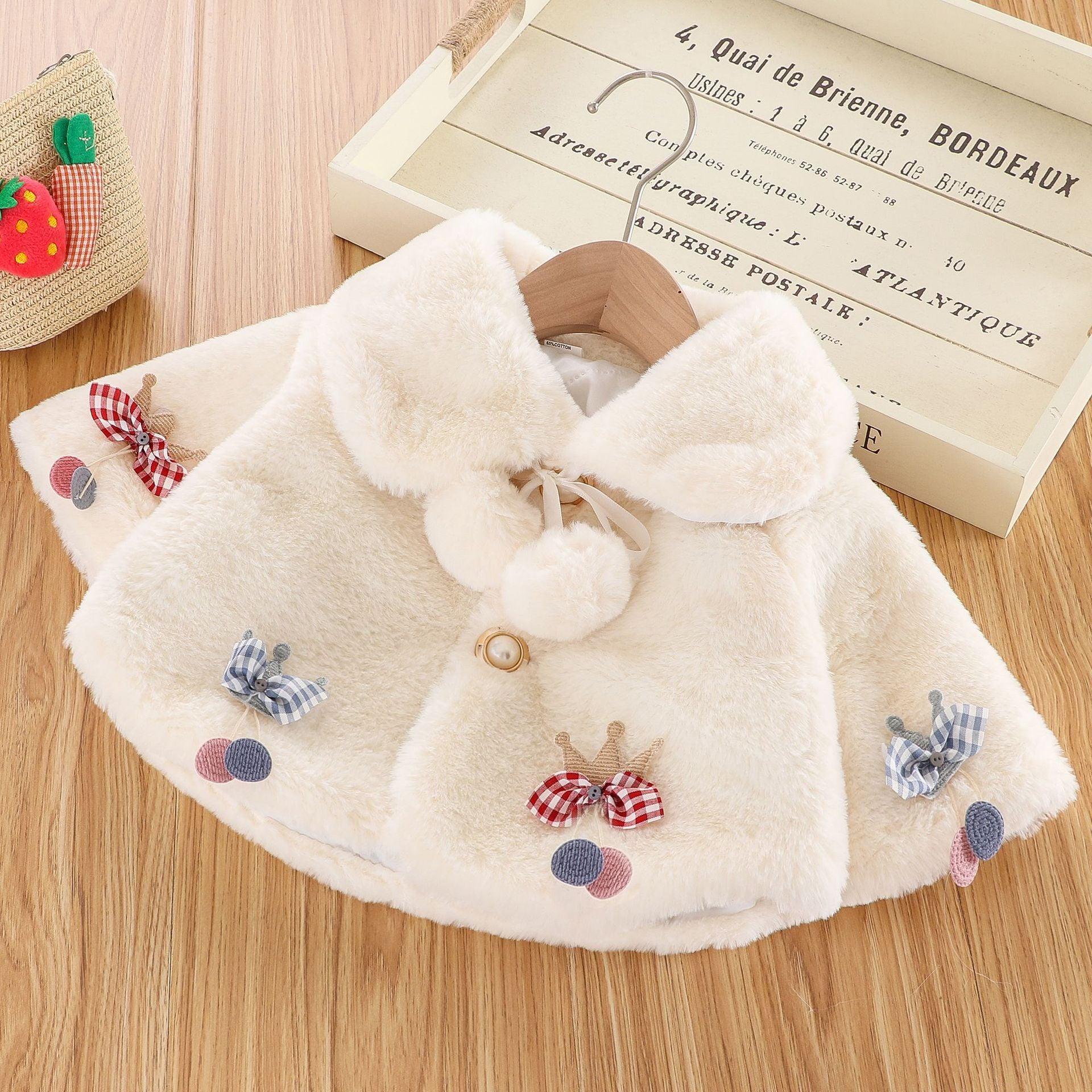 New Luxury Baby Warm Cute Princess Fur Cloak  Jacket For Baby Girls In Elegant Winter Design