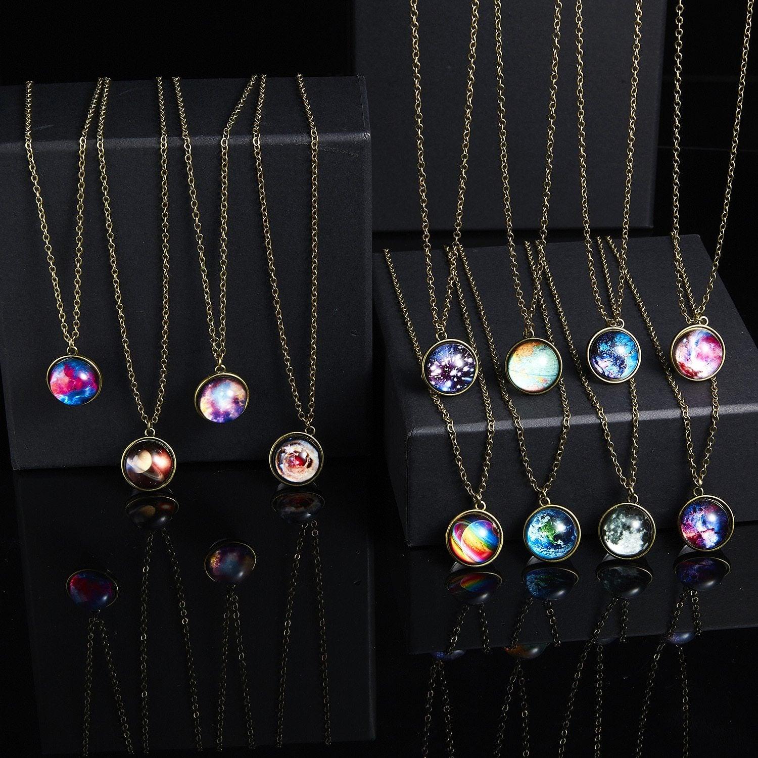 New  Galaxy Double Sided Pendant Necklace IN Universe Planet Jewelry Glass Art Picture Handmade Statement Necklace art Design