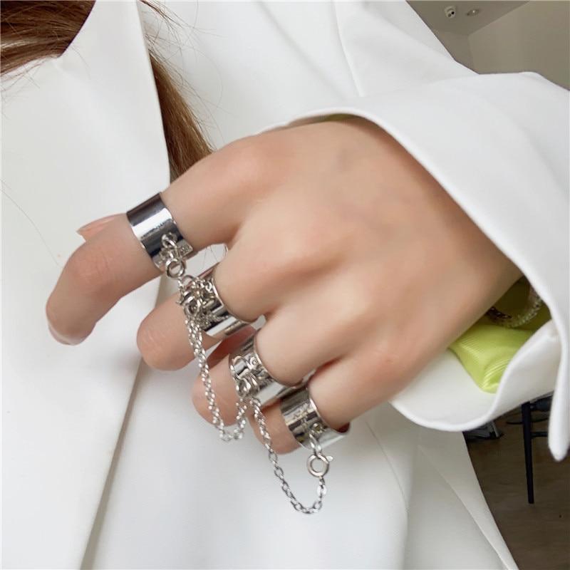 Punk Cool Hip Hop Multi-layer Adjustable Chain Four Fingers Open Alloy Women Rotate Rings for Women Jewelry Party Gift