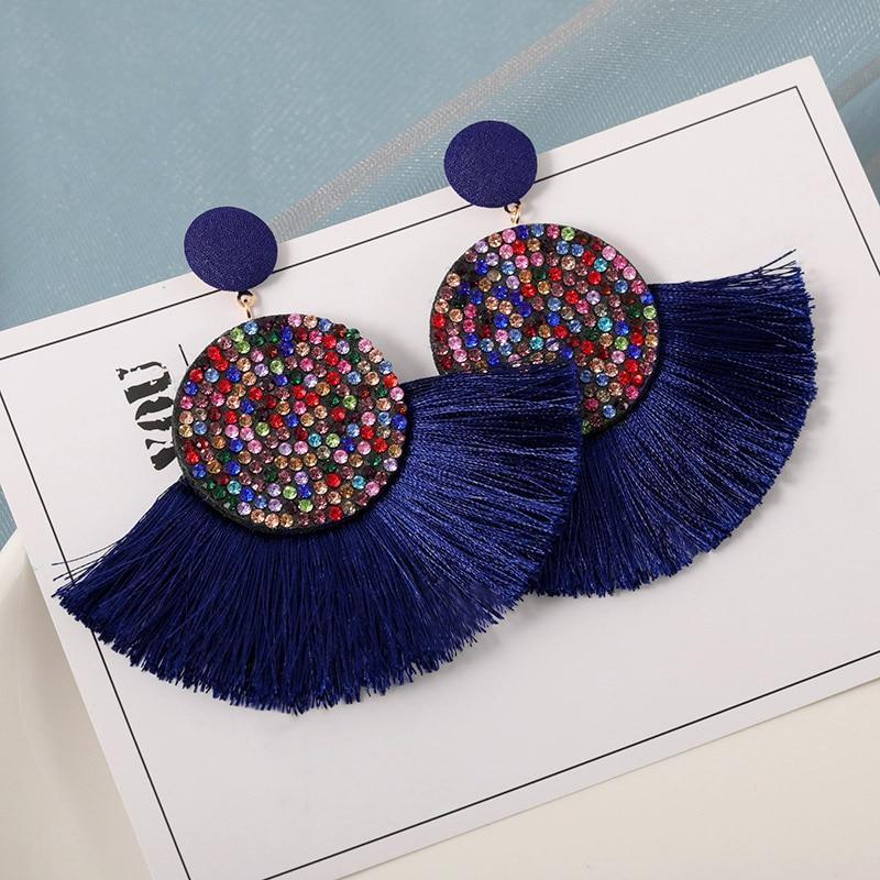 Luxury Elegant Tassel Modern Tassel Earrings for Women In  Cotton Silk Fabric Long Fringe Drop  Earrings Design