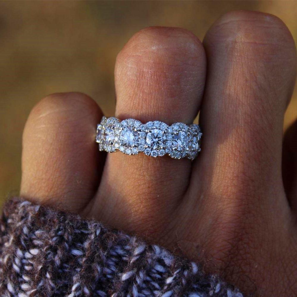 Modern Luxury Female Big Crystal Round Engagement Ring Cute 925 Silver Zircon Stone Ring Elegant Vintage Wedding Rings For Women