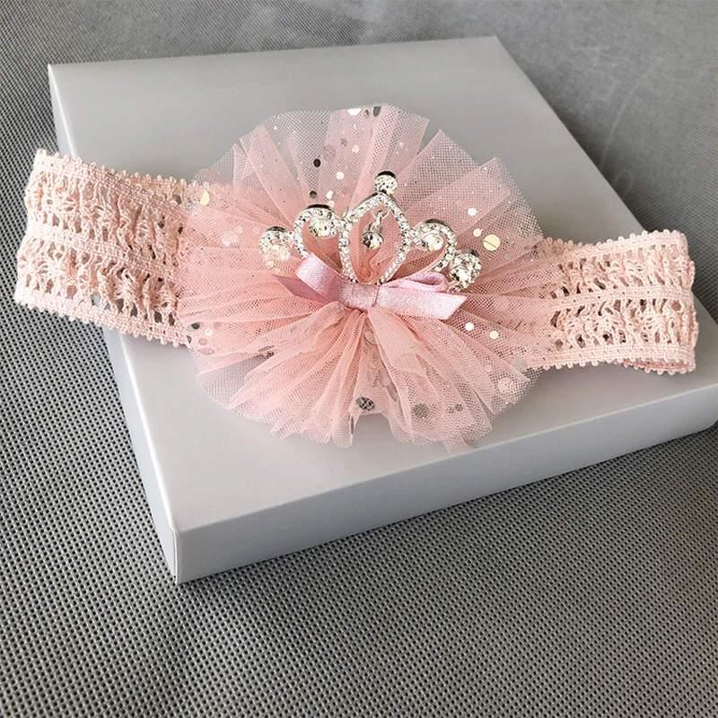 ILuxury Handmade Infant Child Hair Band Three-dimensional Alloy Rhinestone Crown Headdress  Elastic Headband Turban For Baby Girls