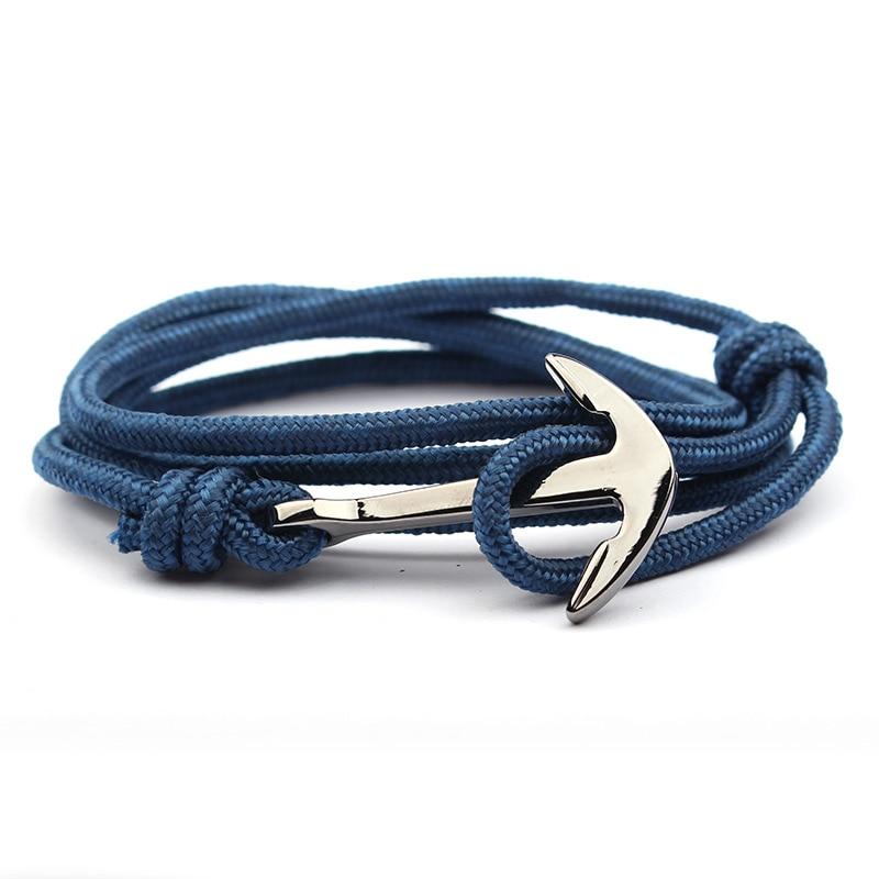 Modern Gun Black Color Elegant Anchor Bracelet Men Navy Blue Nylon Cord Luxury Bracelet New Jewelry