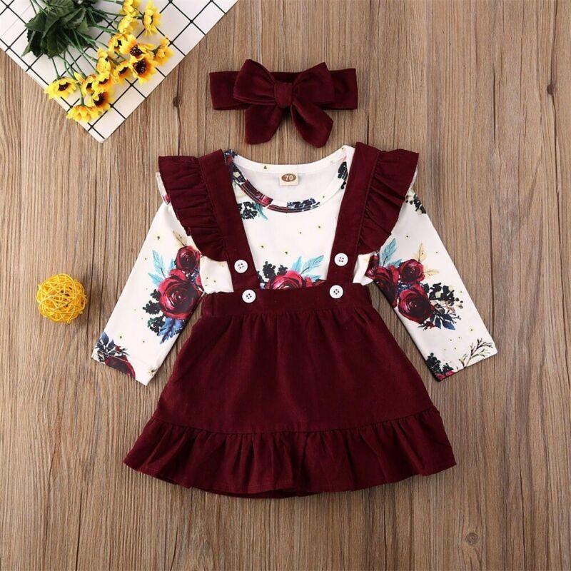 Newborn Baby Girl Floral Romper Jumpsuit Skirts Clothes Set Outfit Headband Cute Design Perfect Gift