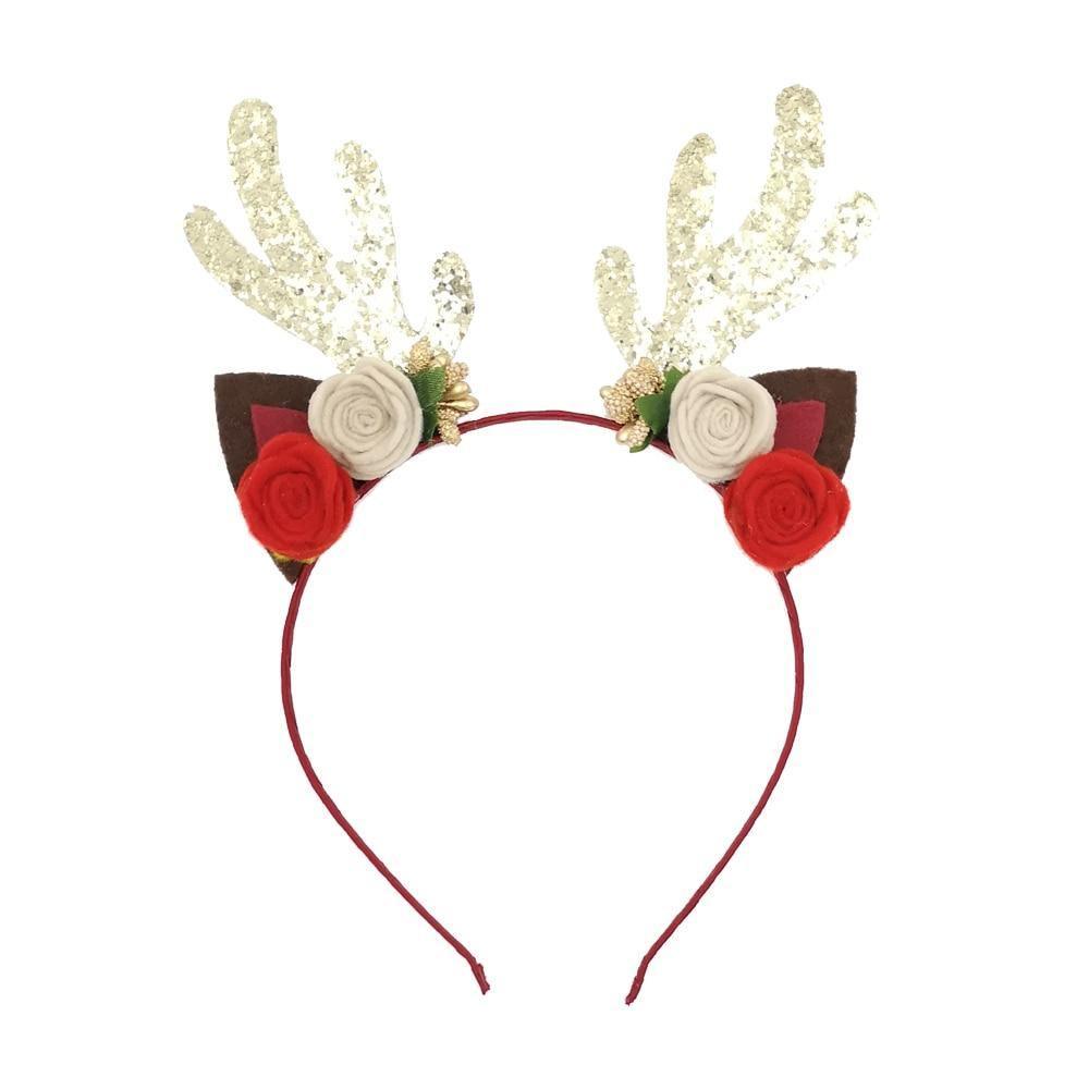 Luxury Christmas Antler Baby Girl Headbands Hair Accessories Xmas Deer Ear Flower Crown Hairband for Newborn Baby