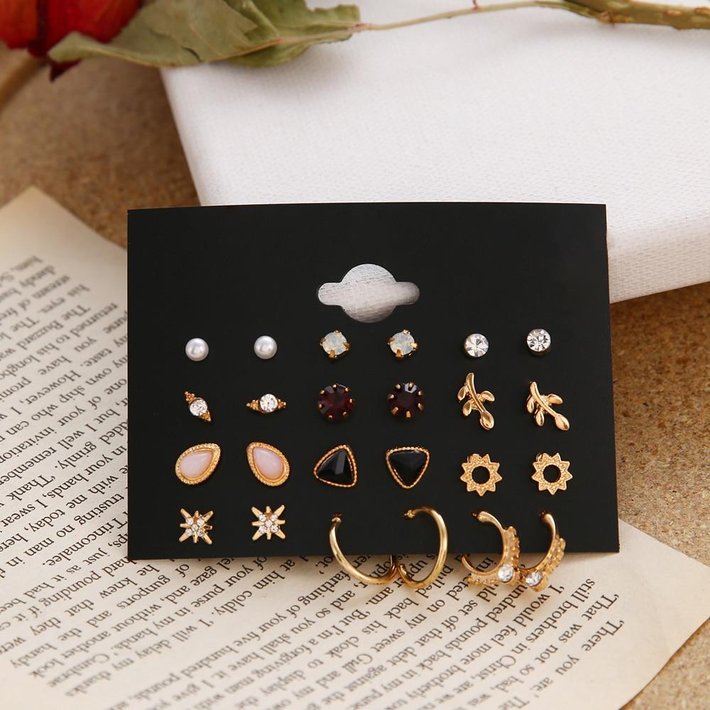 Modern Luxury Woman Earrings Flower Women'S Earrings Set Pearl Crystal Stud With Small and Big Circle Earrings