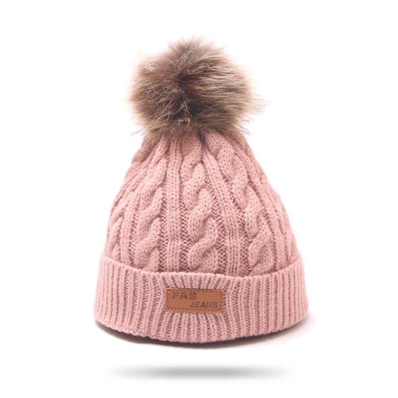 Modern Warm Baby Beanies Hat Pompon Children Hats Knitted Cute Cap For Girls Elegant For Winter