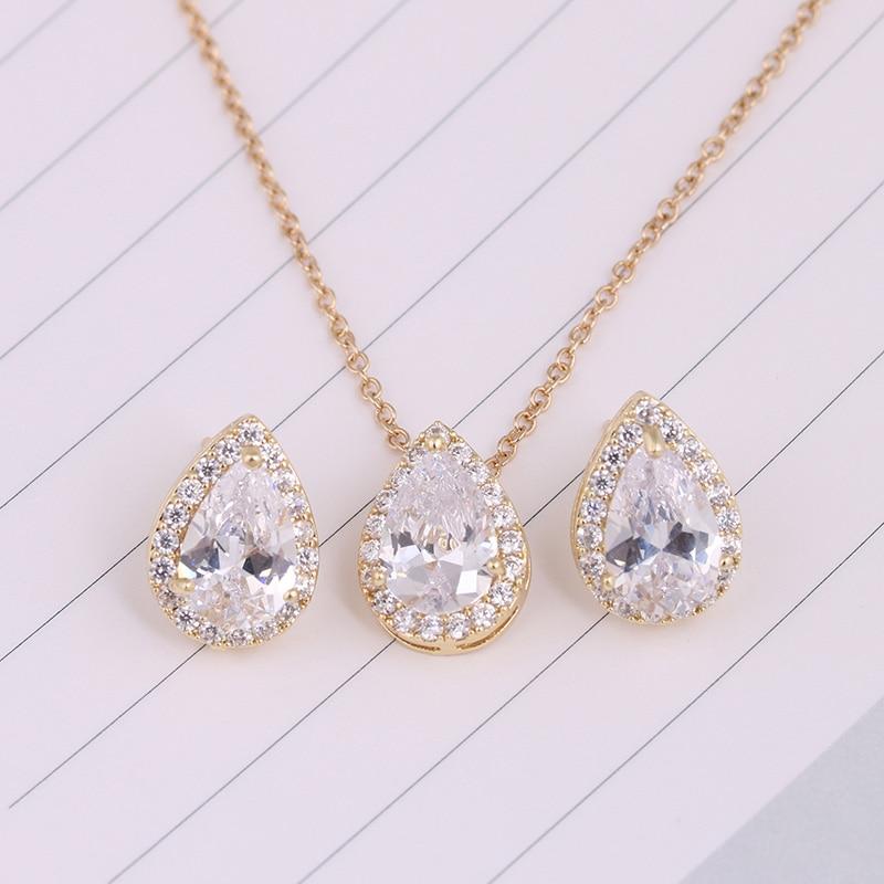 Modern Water Drop Cubic Zirconia Elegant Wedding Jewelry Sets Inlay Luxury Amazing Crystal Bridal Jewelry Set