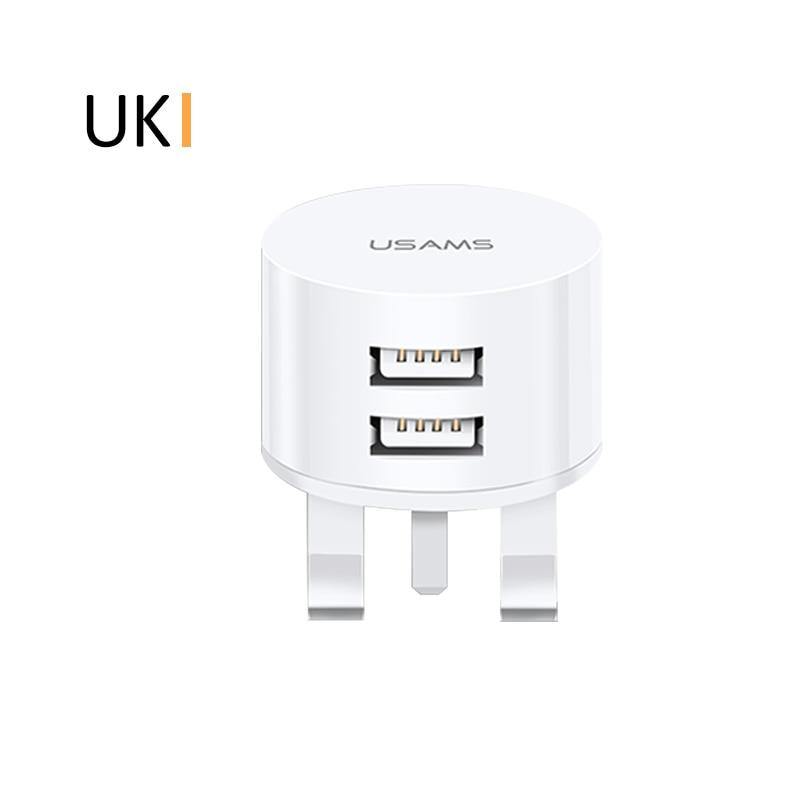 White Fast Charging 2.1A 2 Port EU/UK/US Plug Wall Charger Mobile Round Phone Chargers