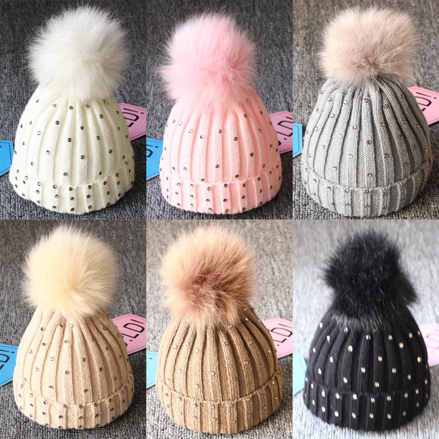 Fashion TrendBaby Girls Lovely Winter Warm Fur kintted Pompom Beanies Cap For Winter In Elegant Style