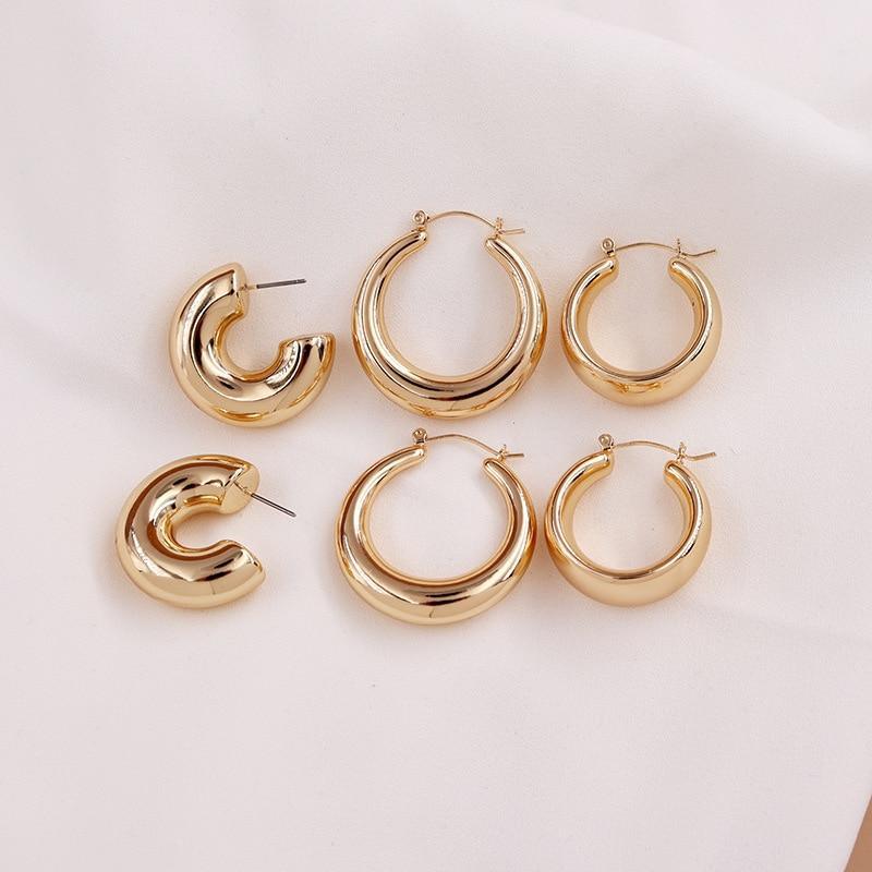 New Minimalist Gold Metal Large Circle Geometric Round Big Hoop Earrings for Women and Girl In Wedding Party Jewelry Style