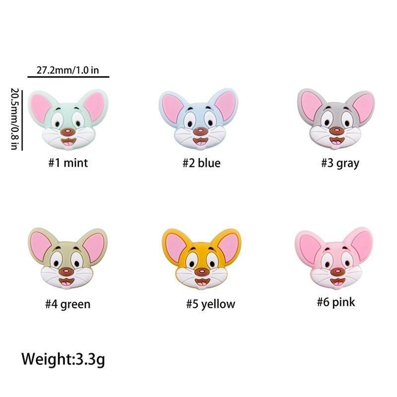 5PCS/SET  Silicone Animal Beads BPA Free Baby Teething Beads Toy For Pacifier Clips New Born Silicone Rodent Tiny Rod Baby Teether For Baby Kids