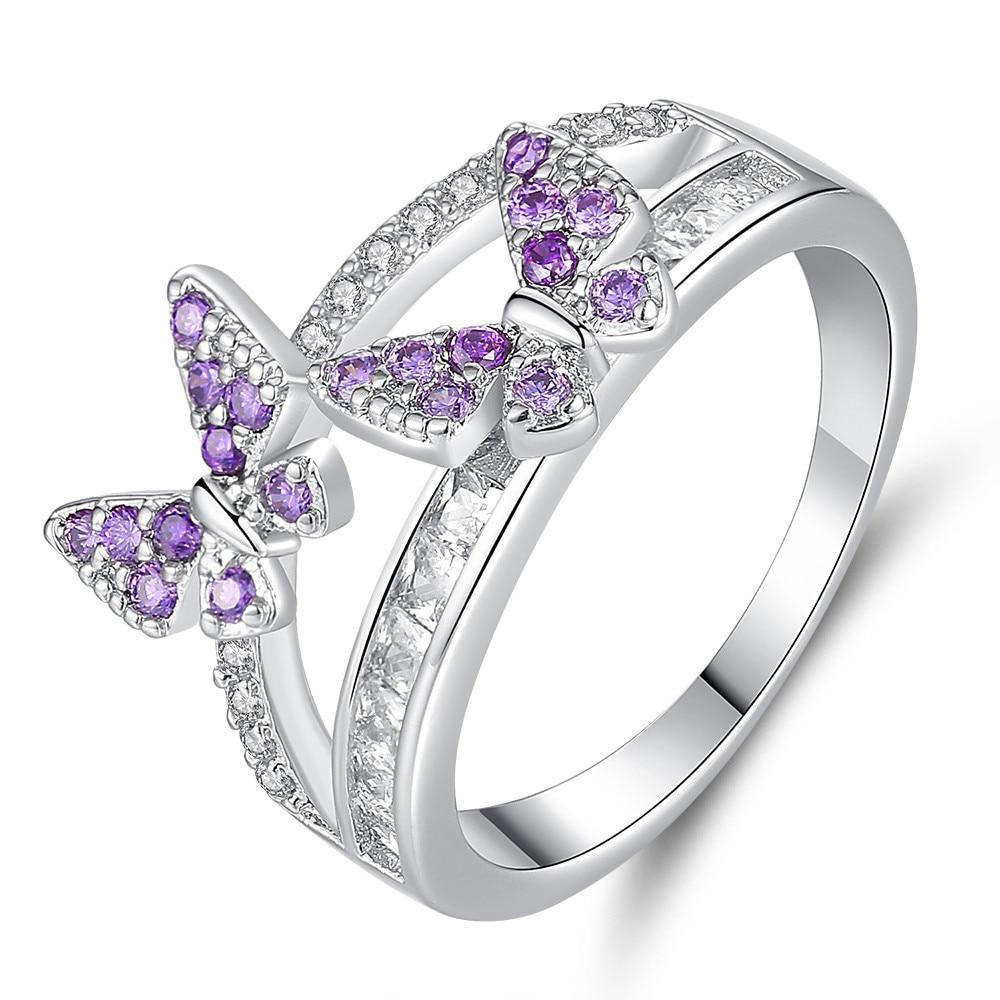 Butterfly Shining Crystal Zircon Ring for Women Princess Luxury Rings Jewelry Fashion Party Luxury Birthday Gifts