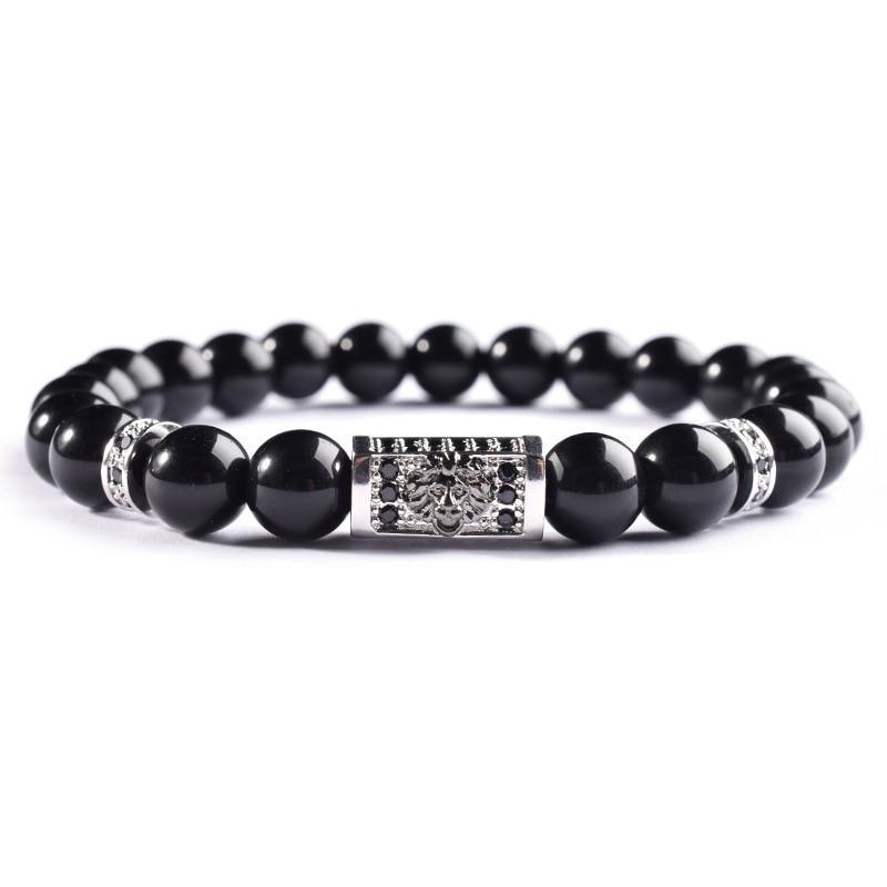 New Modern Design Lion Crown Luxury For Men Bracelet Pave Cubic Zirconia Stone Glossy Beads Charm Elegant Bracelet For Men Jewelry Pulsera Hombre