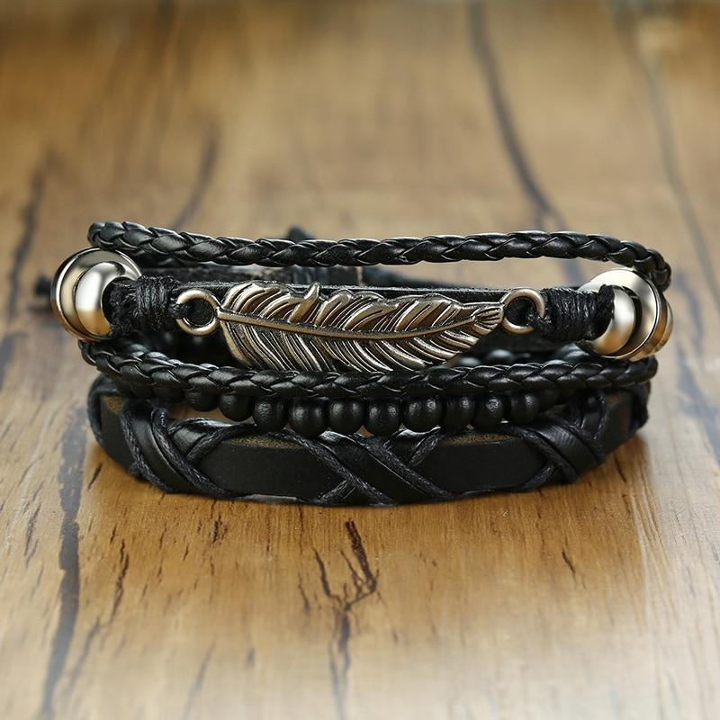 Braided Wrap Leather Bracelets for Men and Women Vintage Wooden Beads  Tribal Wristbands Bracelet Perfect Gift For Man Jewelry