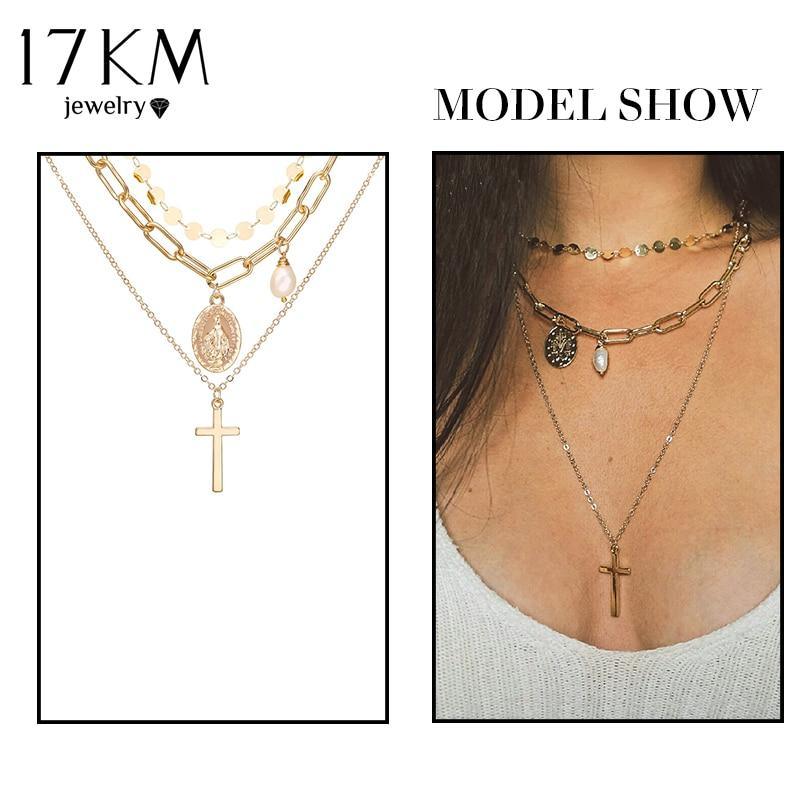 Bohemian Gold Necklaces For Women Multilayer Fashion Pearl Pendants Necklace Portrait Chokers Trendy New Jewelry Gift