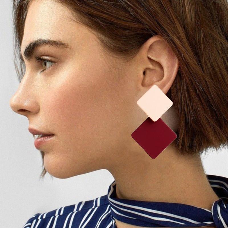 Retro Korean Version Of The Luxury New Paint Perfect Geometric Square Earrings Exaggerated Fashion Elegant Simple Wild Red Earrings Cold Wind Female