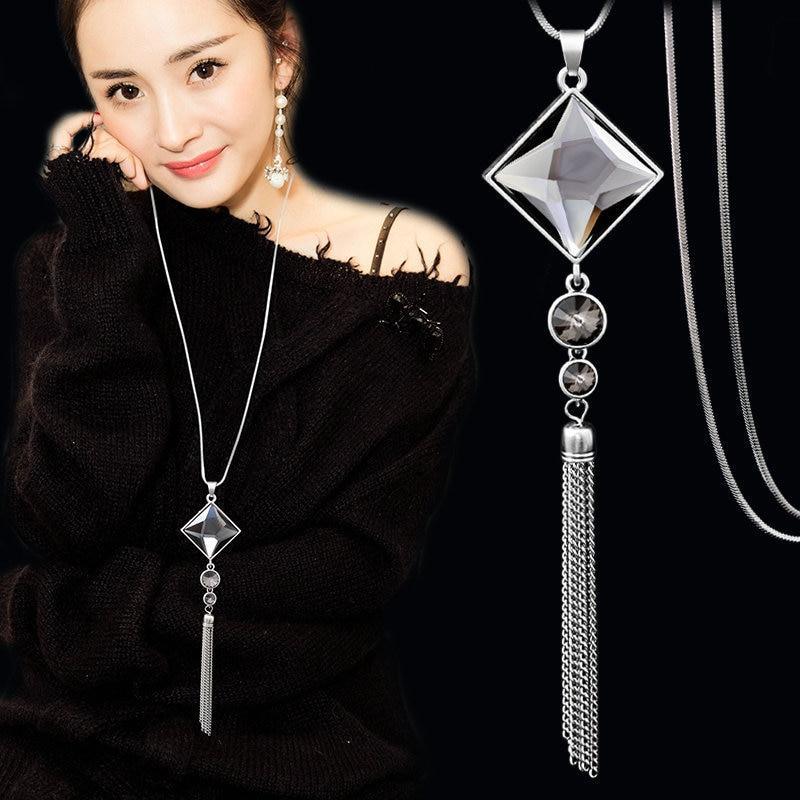 New Arrival Long Necklaces for Women 2020 Fashion Gray Crystal Choker Collier Femme Statement Necklaces & Pendants Accessories Drop Necklace Design