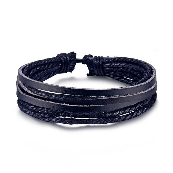 Vintage Black Bead Bracelets For Men Fashion Hollow Triangle Leather Bracelet & Bangles Multilayer Wide Wrap Jewelry For Men and Women