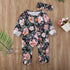 Baby Girls Footies Floral Print Ruffles Single Breasted Playsuit Headband Clothes Outfits For Girls with Bow Floral Printed