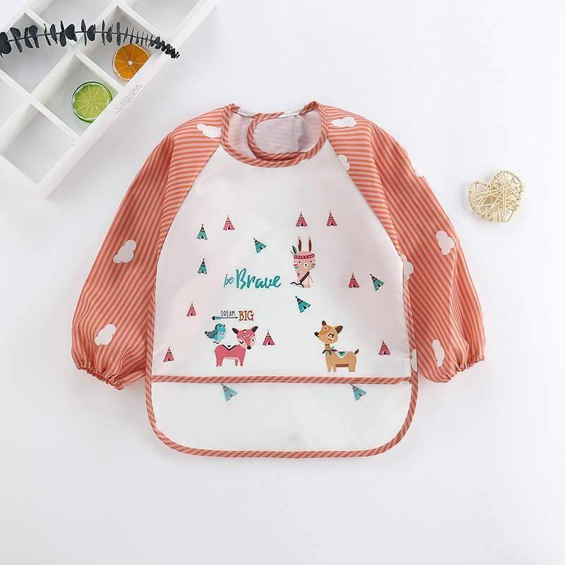 Cute Cartoon Print Baby Waterproof Long Sleeve Apron Children Feeding Smock Bib Baby Accessories