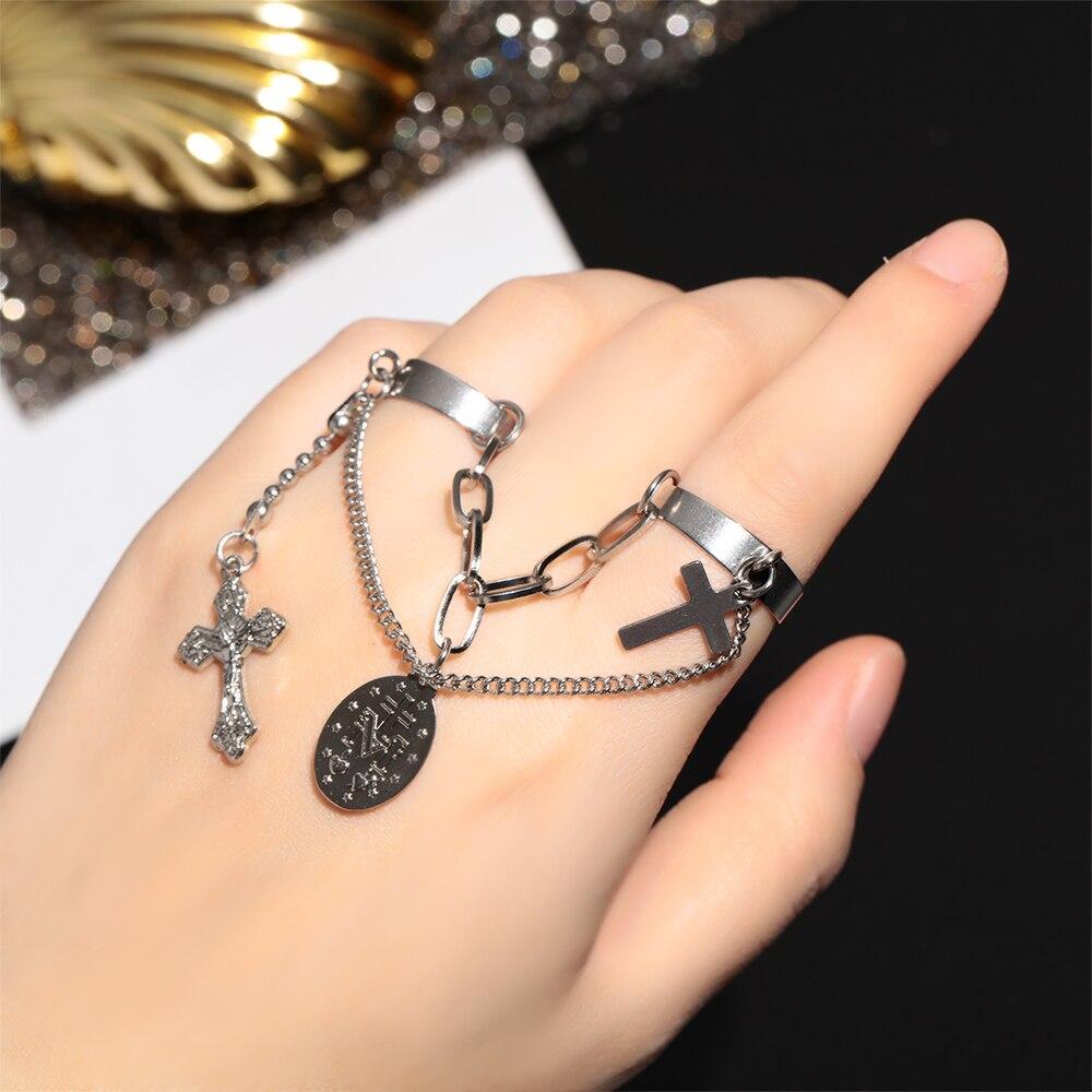 Punk Cool Hip Hop Multi-layer Adjustable Chain Four Open Finger Rings For  Women and Man in Rotate Rings Luxury Style