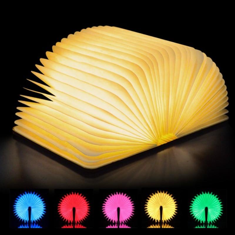 Wood Book Lamp Light USB Rechargeable Foldable Read Lamp LED Magnetic Colorful Dimming Night Light for Home Decor Gift