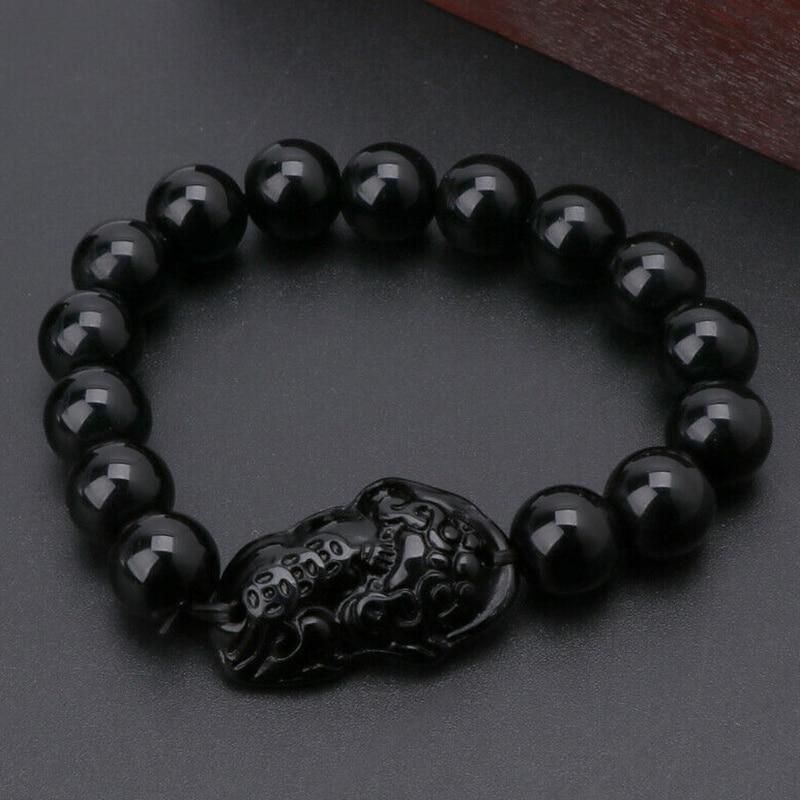 Obsidian Stone Beads Bracelet For Men and Women Unisex Wristband Gold Black Pixiu Wealth and Good Luck Bracelet Design