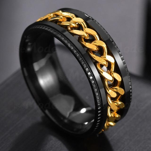 Luxury Chain Cool Stainless Steel Rotatable Men Ring High Quality Spinner Chain Punk Men Jewelry Style for Party Gift