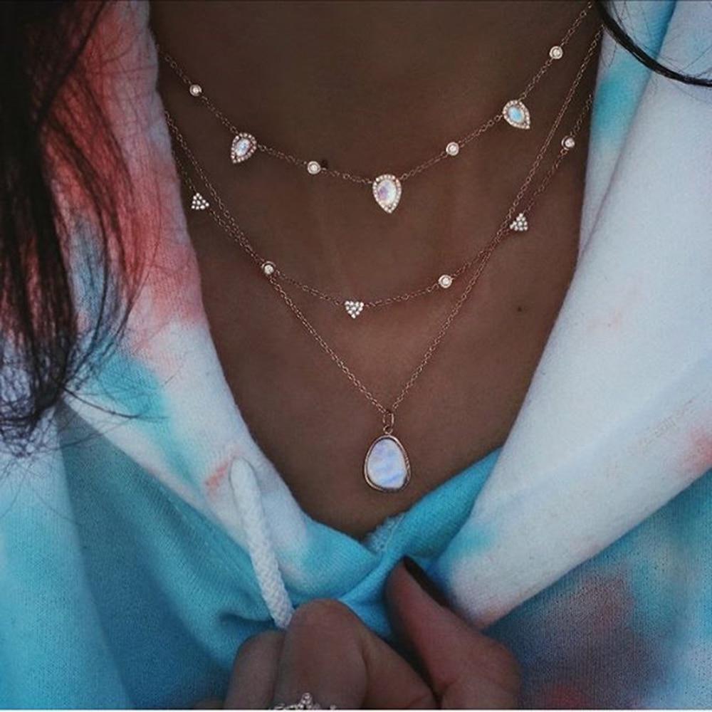 Luxury Modern Moon and Star Arabic Crystal Choker Multilayer Chain Necklaces For Women Luxury Jewelry Vintage Cool Style For Ladies