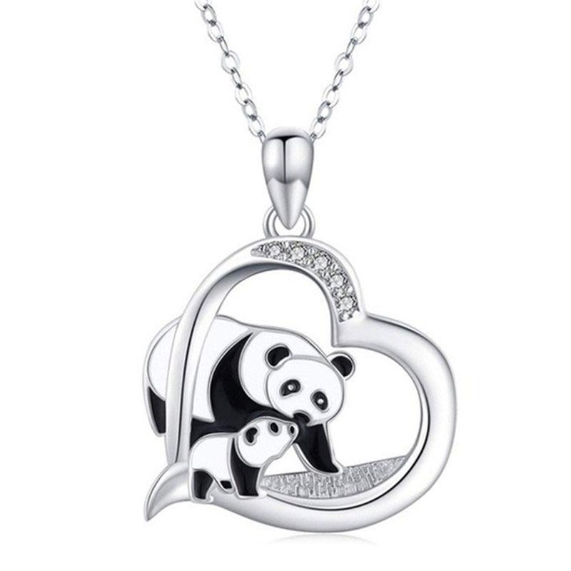 Modern Panda in Heart Statement Necklaces for Women Fashion Clear Crystal Cute Animal Necklace Wedding Jewelry Gift