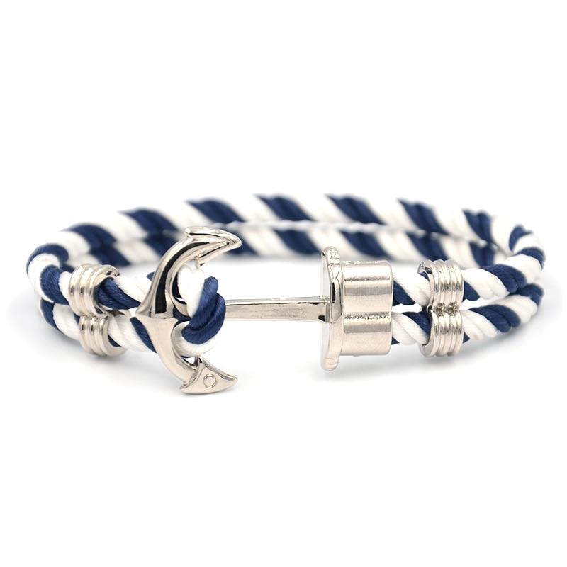 Men Modern Anchor Bracelet Luxury Made Of Elegant Nylon In Luxury Navy Blue-White Anchor Made Of Brass Great Jewelry