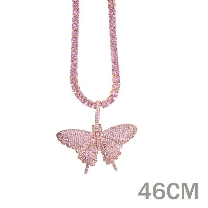 Luxury Elegant Miami Cuban Link Chain Butterfly Charm Choker Necklace Bling In Hip Hop Jewelry Style For Men and Women