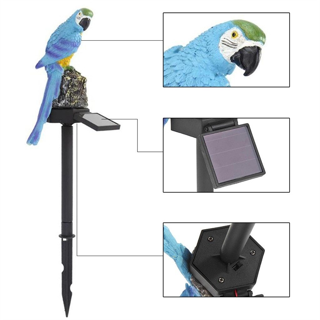 Decorative LED Garden Waterproof Yard Lamp In Shape Of Parrot Outdoor Resin Solar Lights For Pathway Doorway Lawn