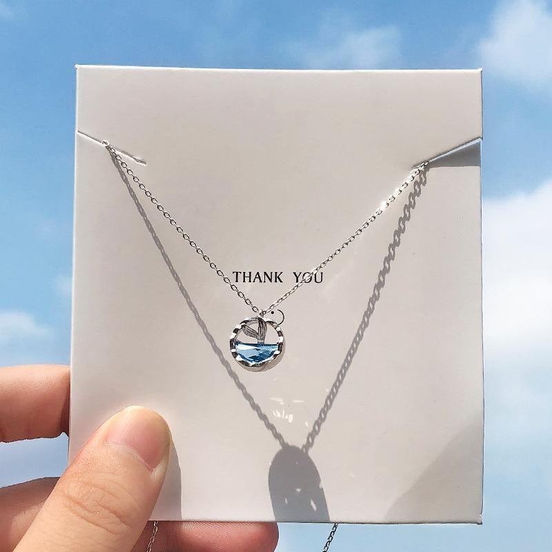 Silver Plated Mermaid Tears Foam Necklace Simple Mermaid Tail Blue Crystal Clavicle Chain  for Women Luxury Accessories Jewelry Design