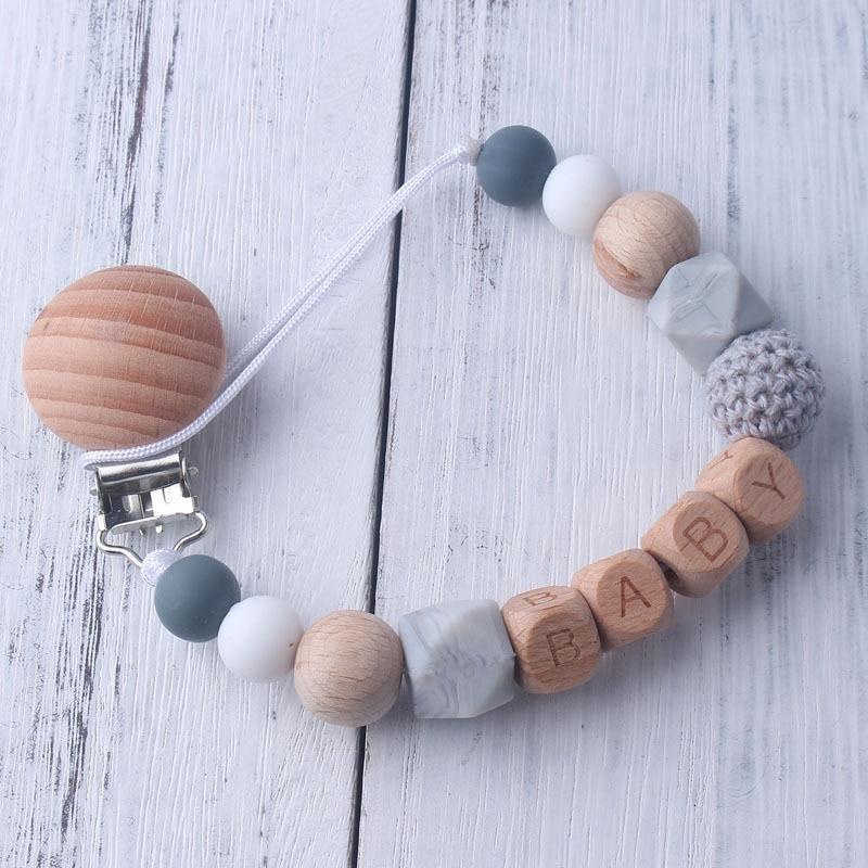 Baby Boy Wood Chew Pacifier Clips Dummy Chain Holder Cute Soother Chains Baby Girl Teething Toy