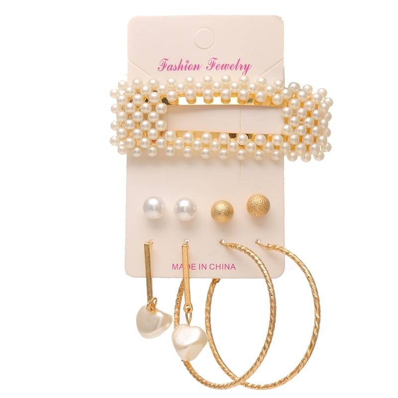 Modern Luxury Woman Earrings Flower Women'S Earrings Set Pearl Crystal Stud With Small and Big Circle Earrings