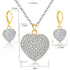 Luxury Fashion Jewelry Gold-color Romantic Austrian Crystal Heart Shape Chain Necklace and Earrings Jewelry Sets For Women