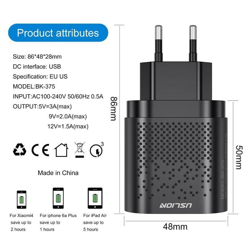 Portable USB Charger 3A Quick Charge 3.0 Mobile Phone Charger 4 Port 48W Fast Wall Chargers