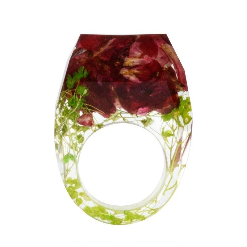 Elegant Luxury Magical Transparent Forest Epic Handmade Stylish Dried Flower Special Resin Ring Colorful Ink Pattern Scenery for Women