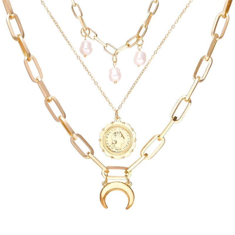 Vintage Gold Portrait Coin Pearl Pendant Necklaces For Women  Fashion Multilayer Pearl Long Necklace 2020 Jewelry