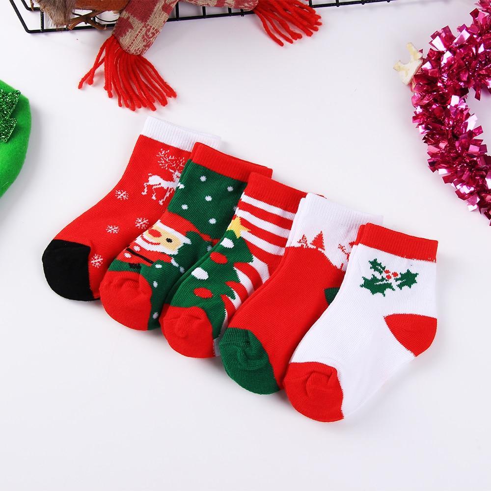 5Pairs Baby Christmas Socks for Lovely Boy/Girls, Cotton Red Gift Socks In elegant New Year Christmas Style For Baby Kids Set