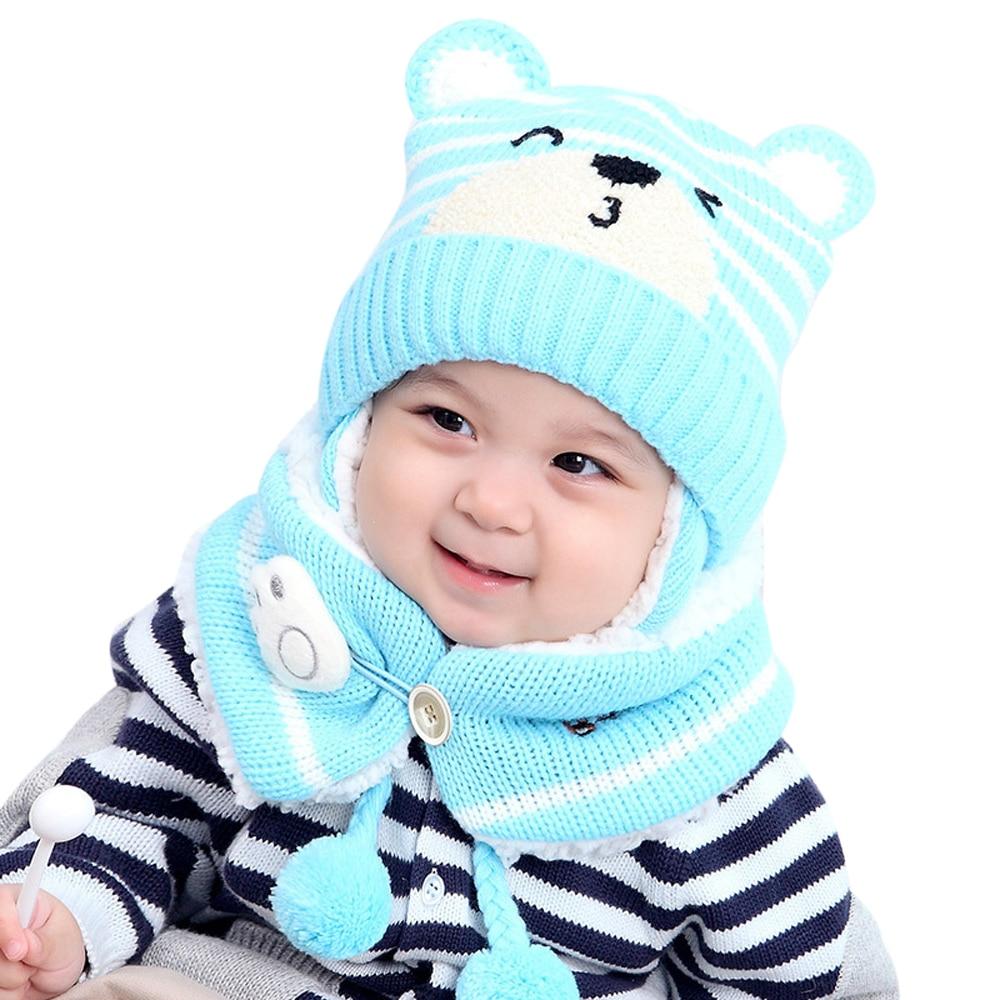 Kids Winter Hats for Girls and Boys Baby Crochet Warm Caps Scarf Set For Baby Kids In Modern Bear Design