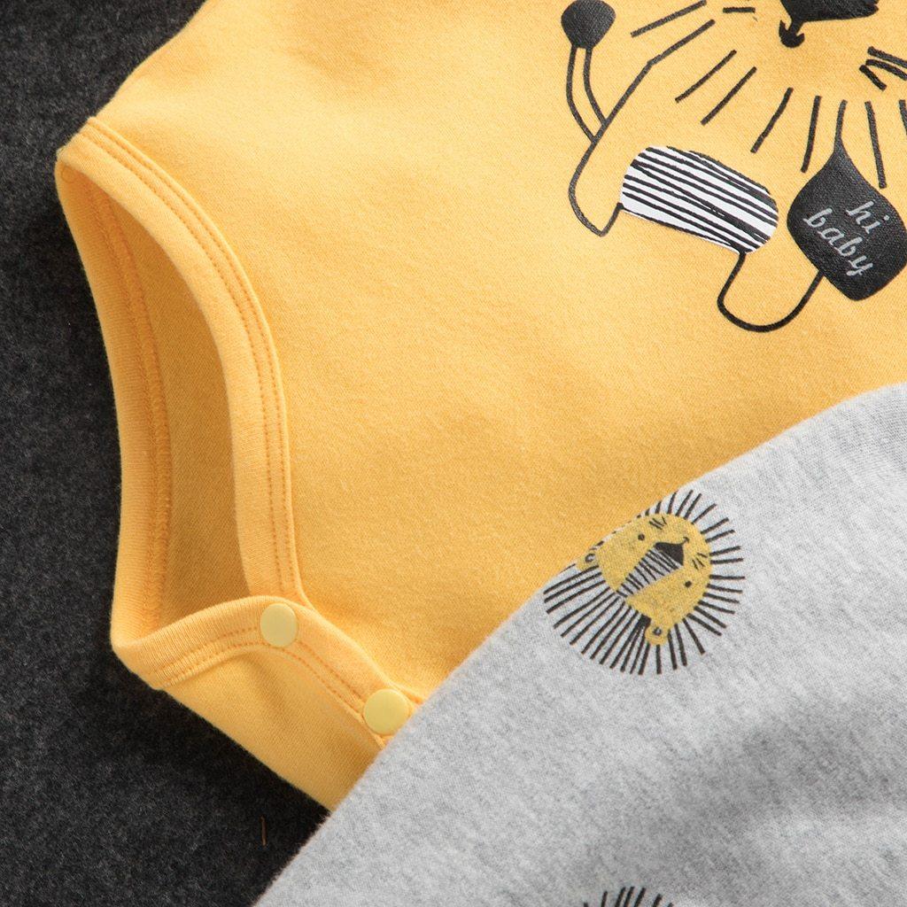 Autumn and Winter Cotton Lion Casual Baby Bodysuit Pants Hat Suit Pajamas Set OFr Boys And Girls Kids