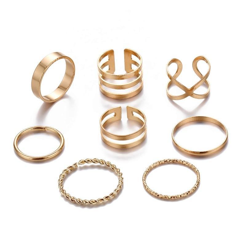 Simple Elegant Design Epic Round Gold Color Rings Set For Women Luxury Handmade Geometry Finger Ring Set Female Jewelry Gifts