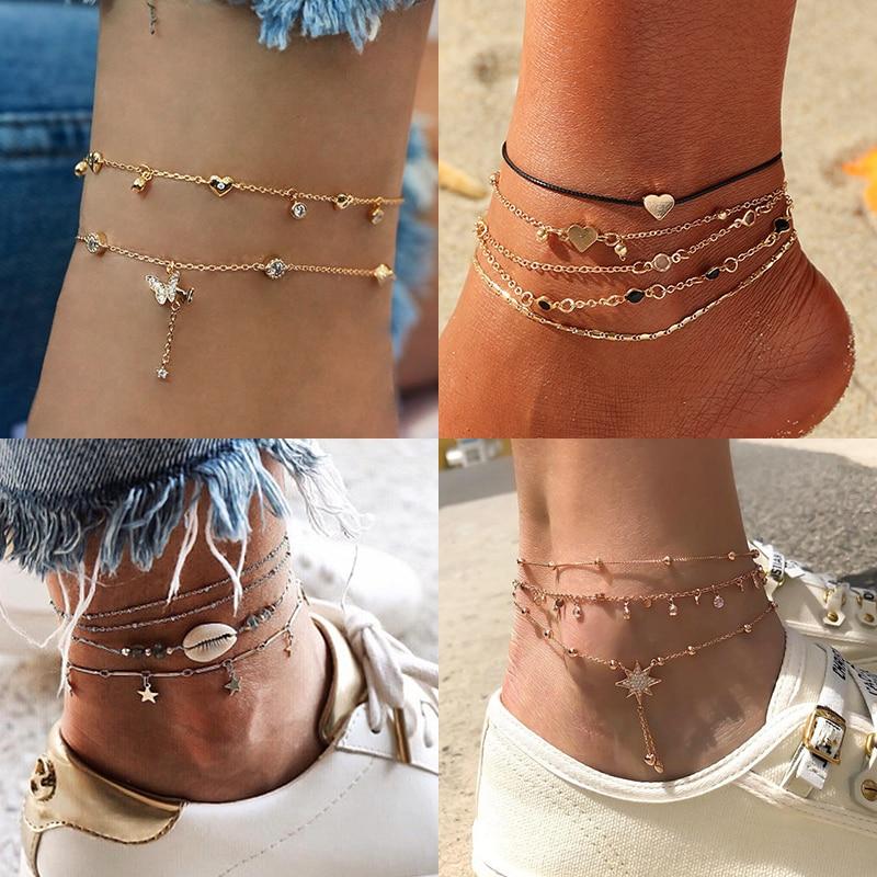 Luxury Bohemian Star Shell Ankle Bracelet Foot Jewelry Brecelet Simple Shell Anklets for Women Summer Style