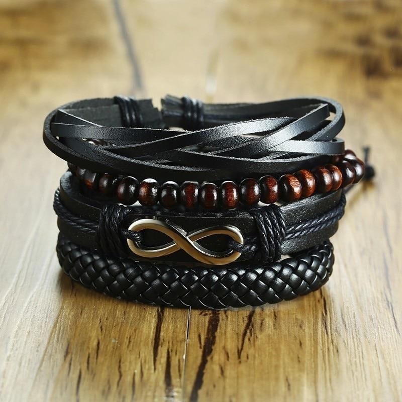 Modern Handmade Braided Wrap Leather Bracelets for Men In Vintage Style With Life Tree Rudder Charm Wood Beads Ethnic Tribal Wristbands