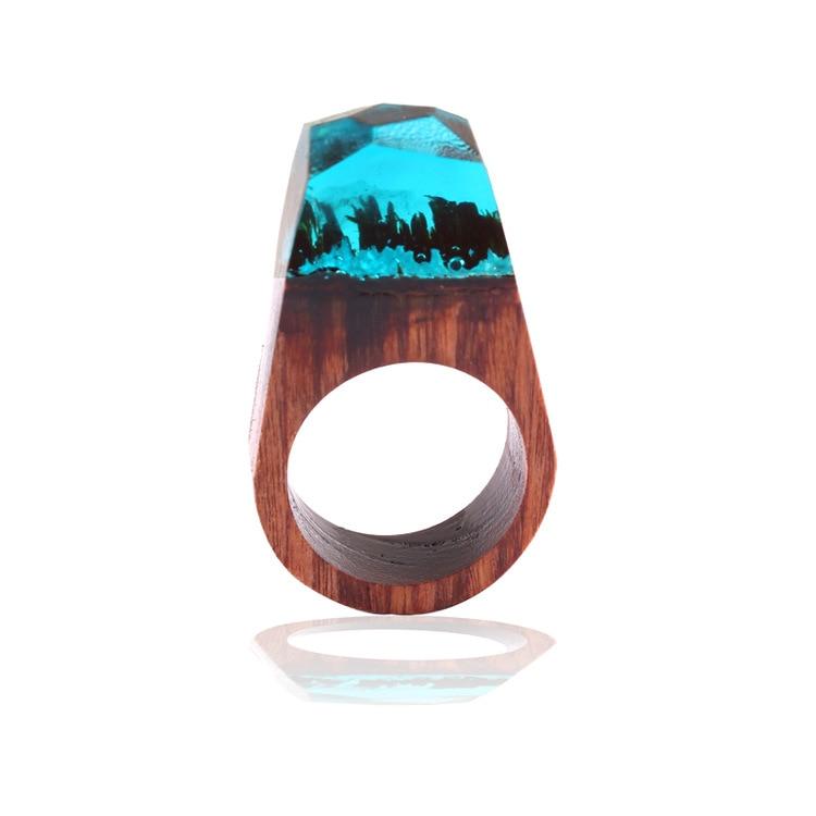 Epic Handmade Luxury Wedding Wood Resin Stone Ring Elegant With Magnificent Fantasy Secret Magic Landscape Wooden for Women and Men