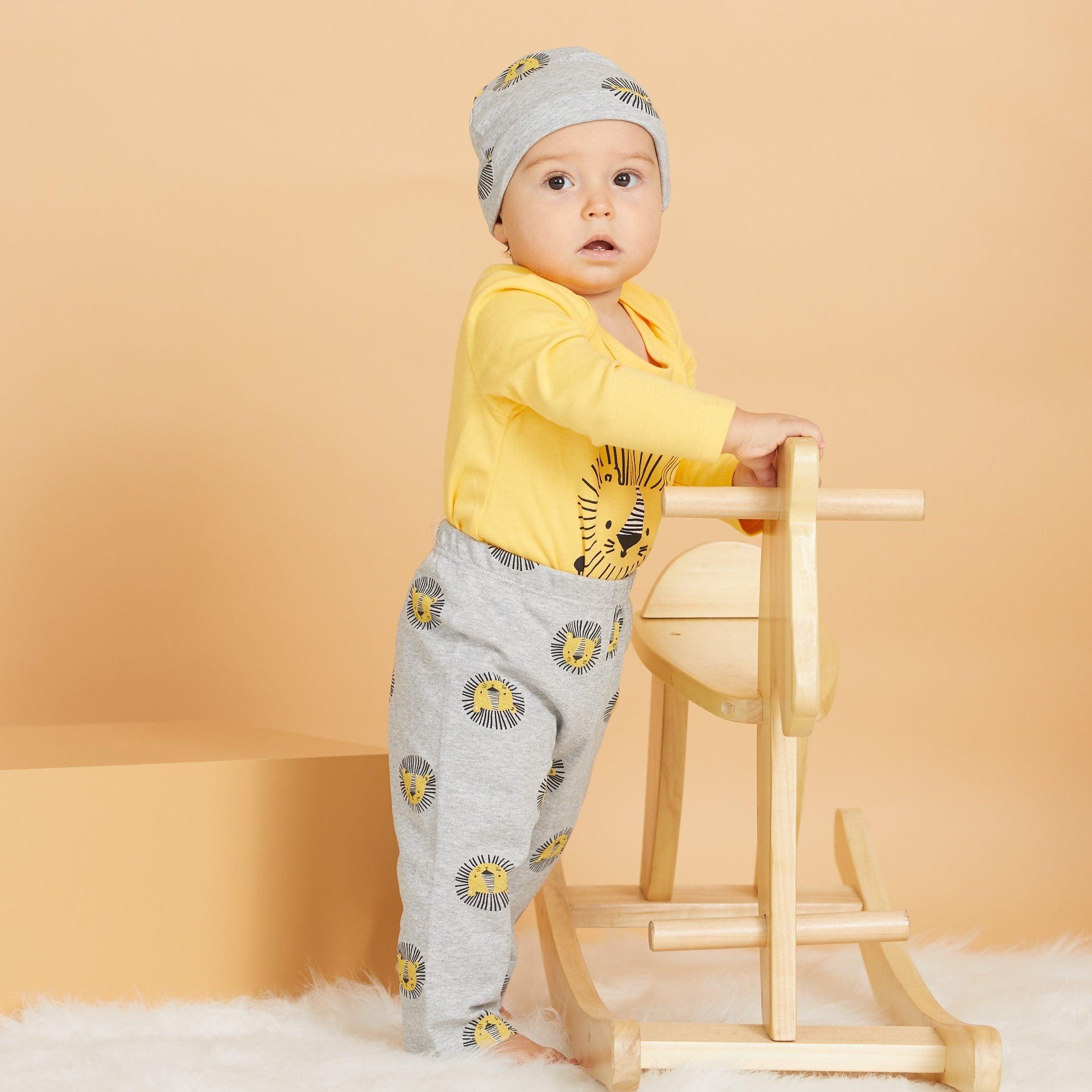 Autumn and Winter Cotton Lion Casual Baby Bodysuit Pants Hat Suit Pajamas Set OFr Boys And Girls Kids